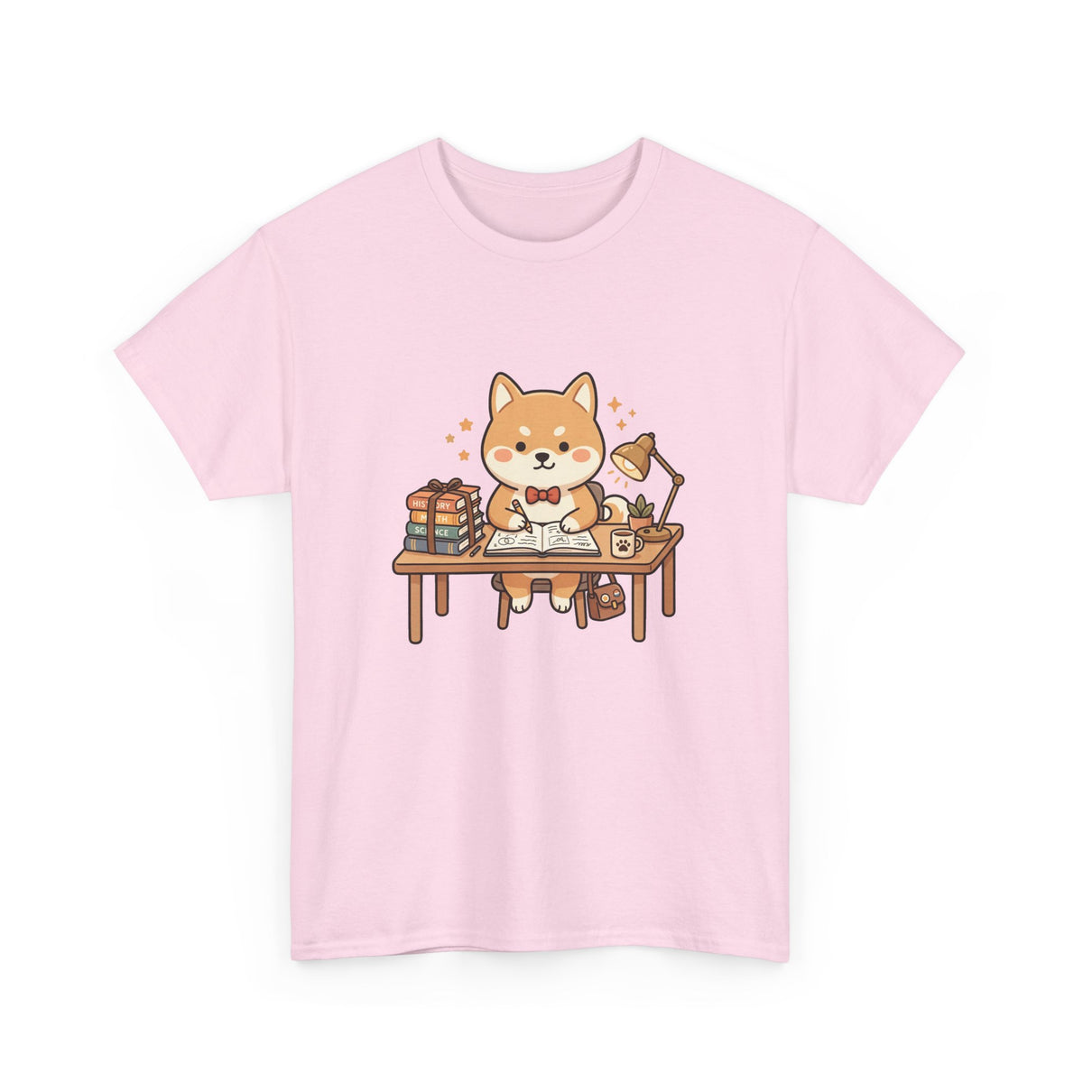 Cute Shiba Inu Study T-Shirt — Kawaii Dog at Desk Design