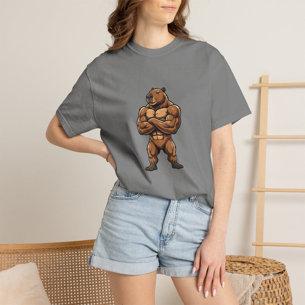 Muscle Capybara Graphic T-Shirt — Strong Capybara Illustration Tee
