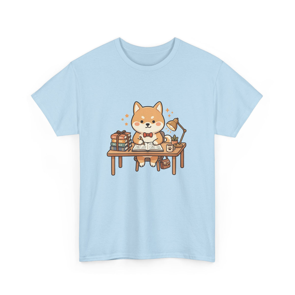Cute Shiba Inu Study T-Shirt — Kawaii Dog at Desk Design