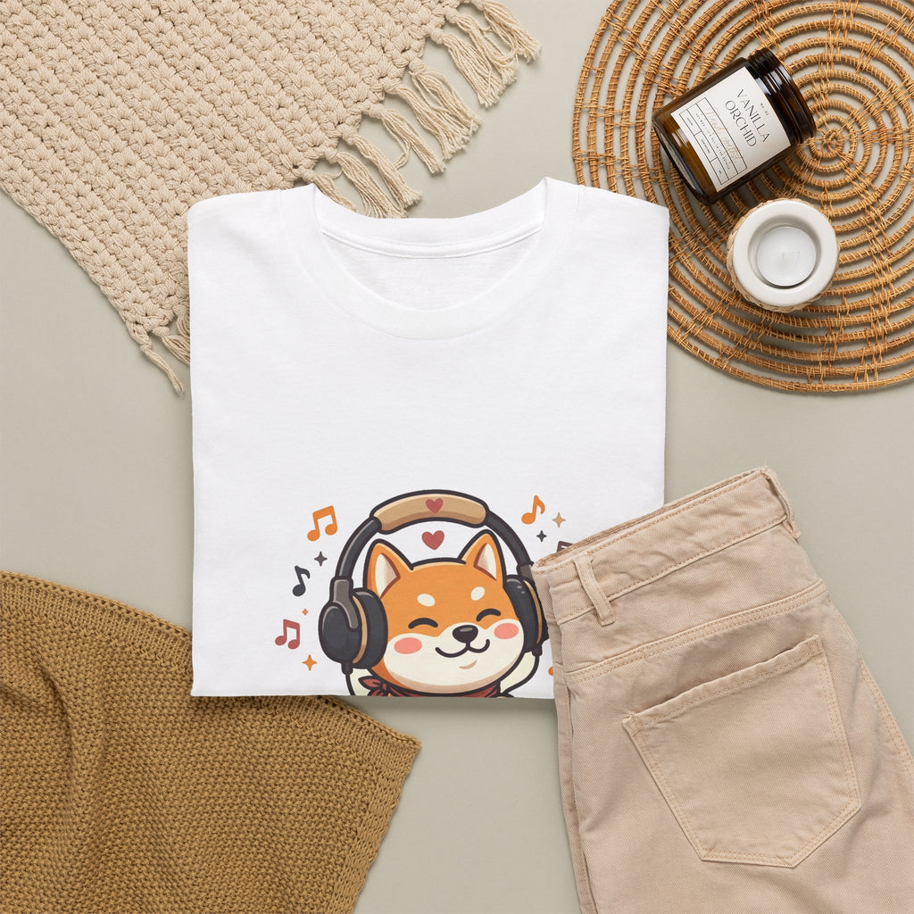 Shiba Inu Listening to Music T‑Shirt — Cute Headphone Dog Tee