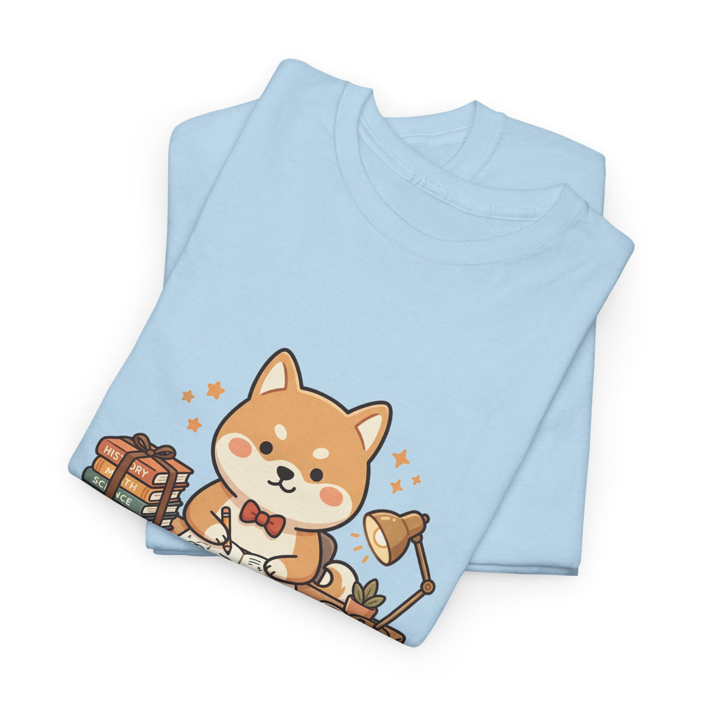 Cute Shiba Inu Study T-Shirt — Kawaii Dog at Desk Design