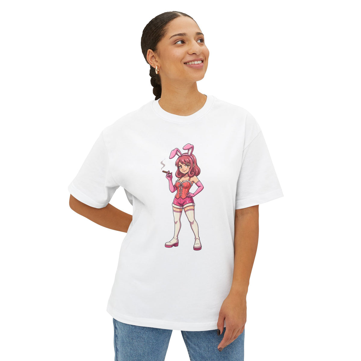 Pink Bunny Girl illustration T-Shirt | Anime Pinup Tee