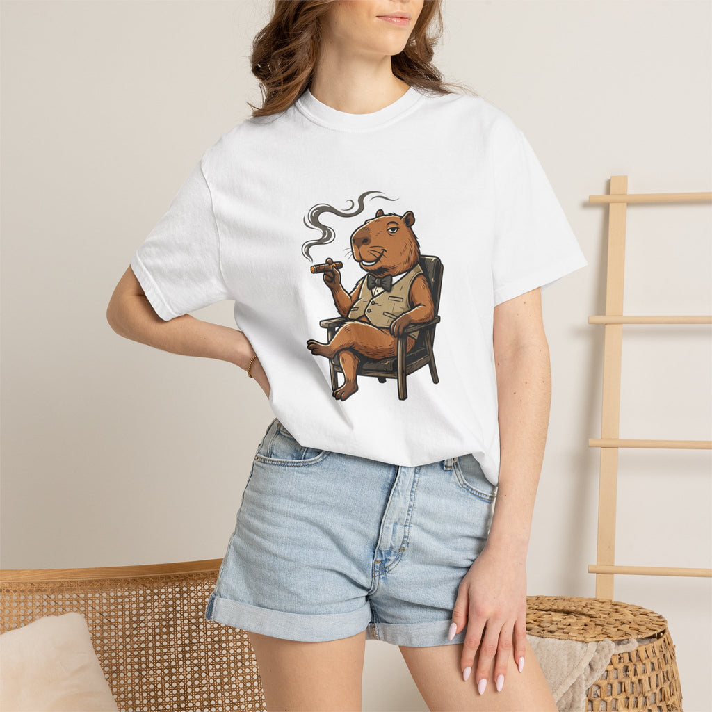 Smoking Capybara Graphic T-Shirt — Vintage Lounge Cartoon Tee