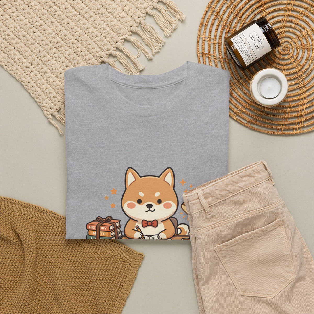 Cute Shiba Inu Study T-Shirt — Kawaii Dog at Desk Design