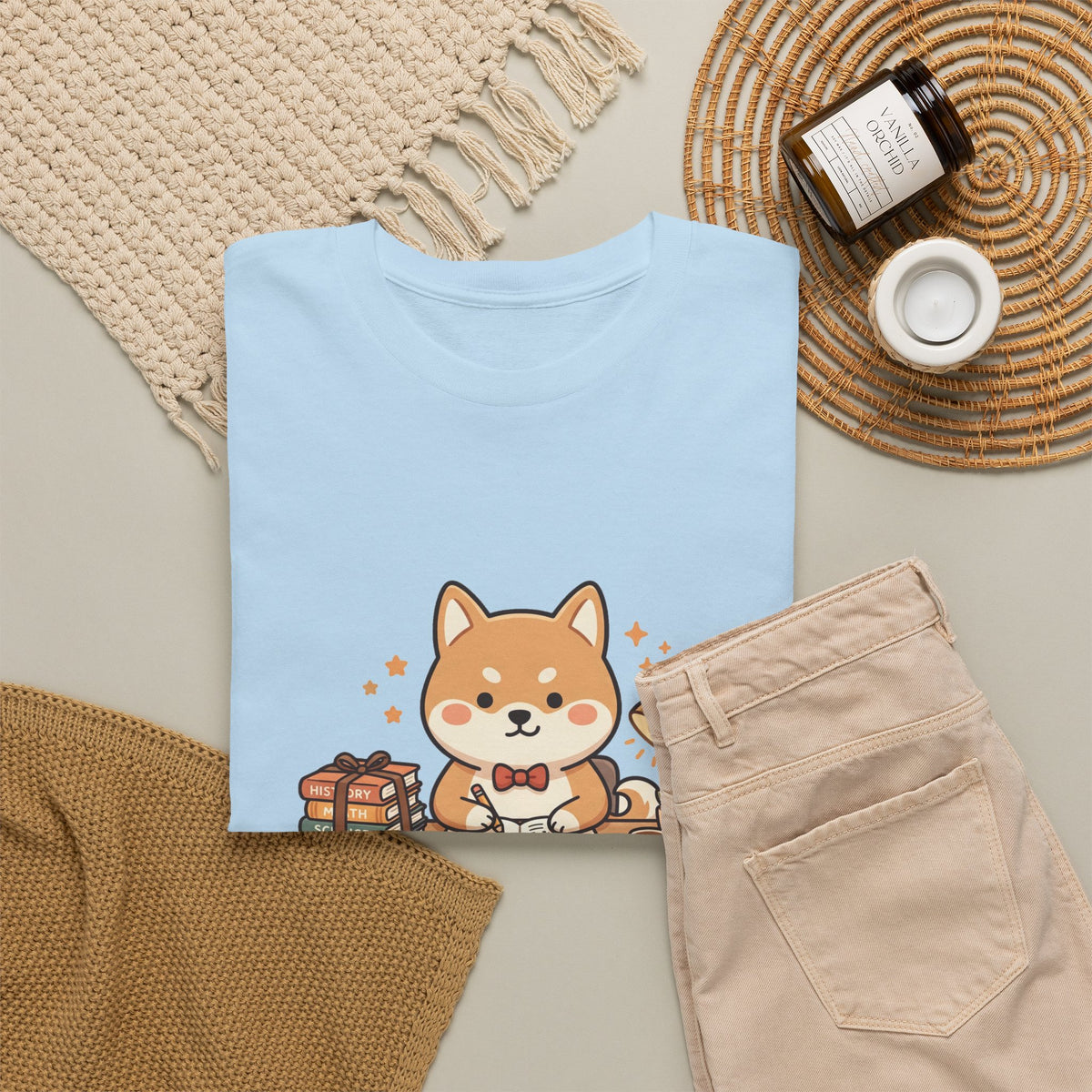Cute Shiba Inu Study T-Shirt — Kawaii Dog at Desk Design