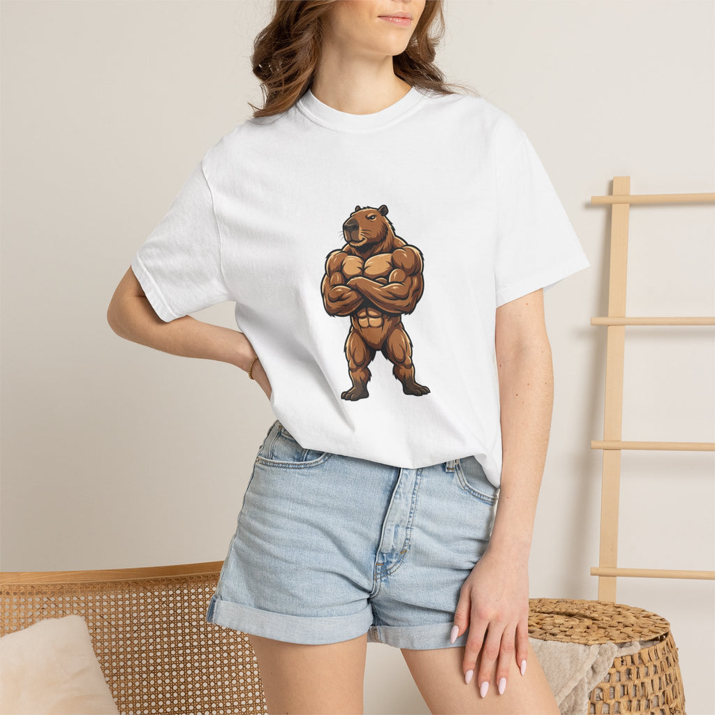 Muscle Capybara Graphic T-Shirt — Strong Capybara Illustration Tee