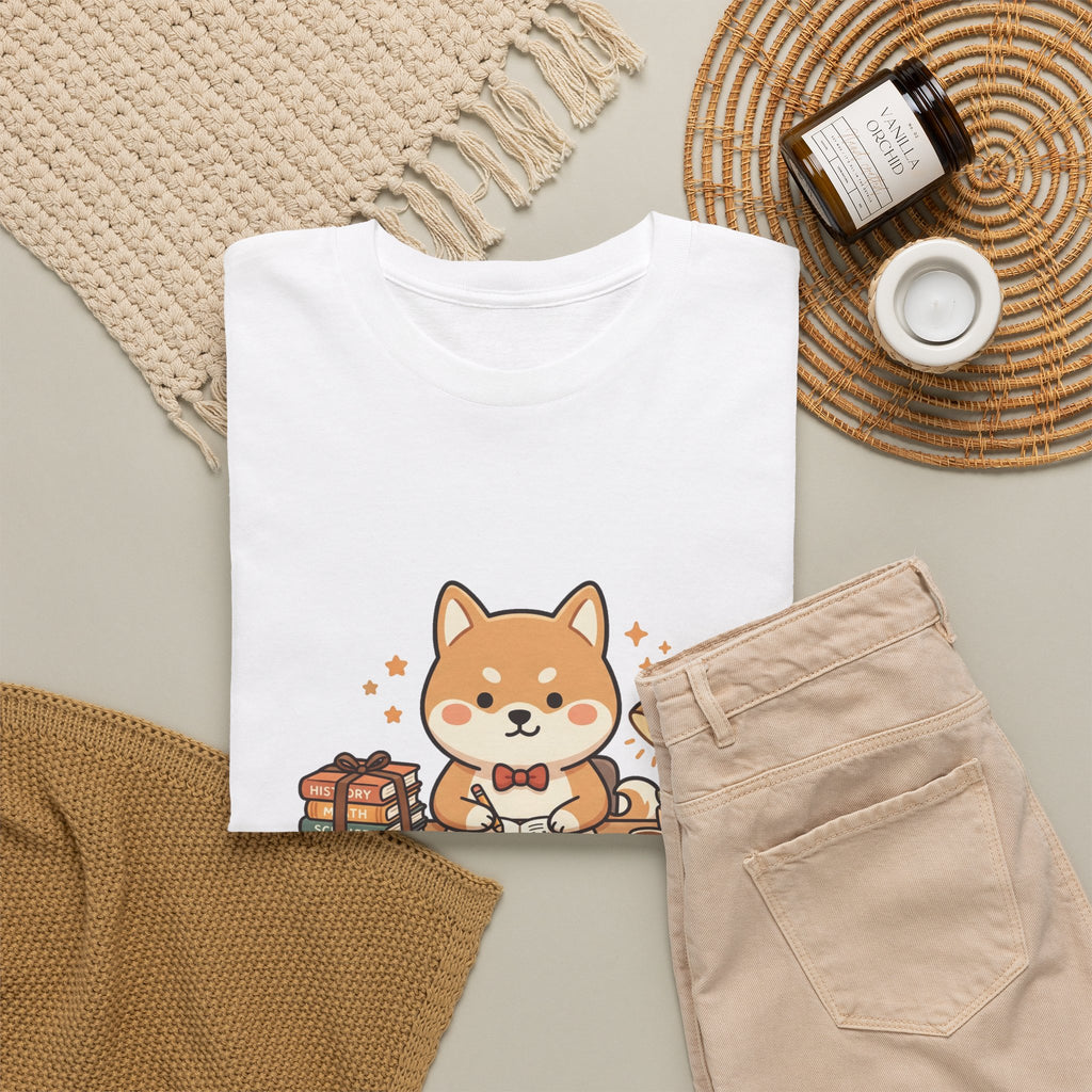 Cute Shiba Inu Study T-Shirt — Kawaii Dog at Desk Design