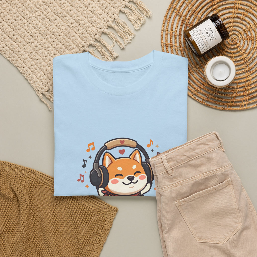 Shiba Inu Listening to Music T‑Shirt — Cute Headphone Dog Tee