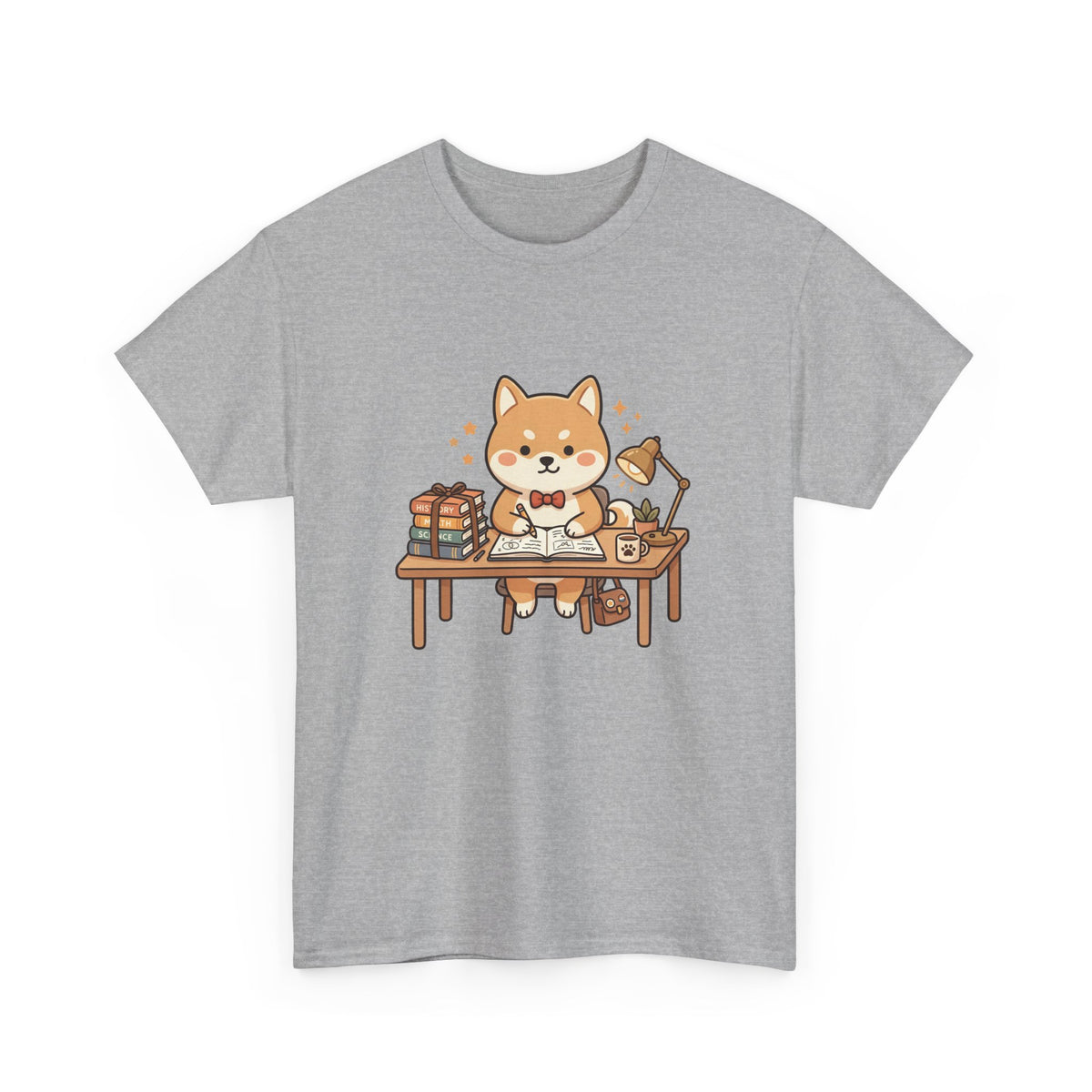 Cute Shiba Inu Study T-Shirt — Kawaii Dog at Desk Design
