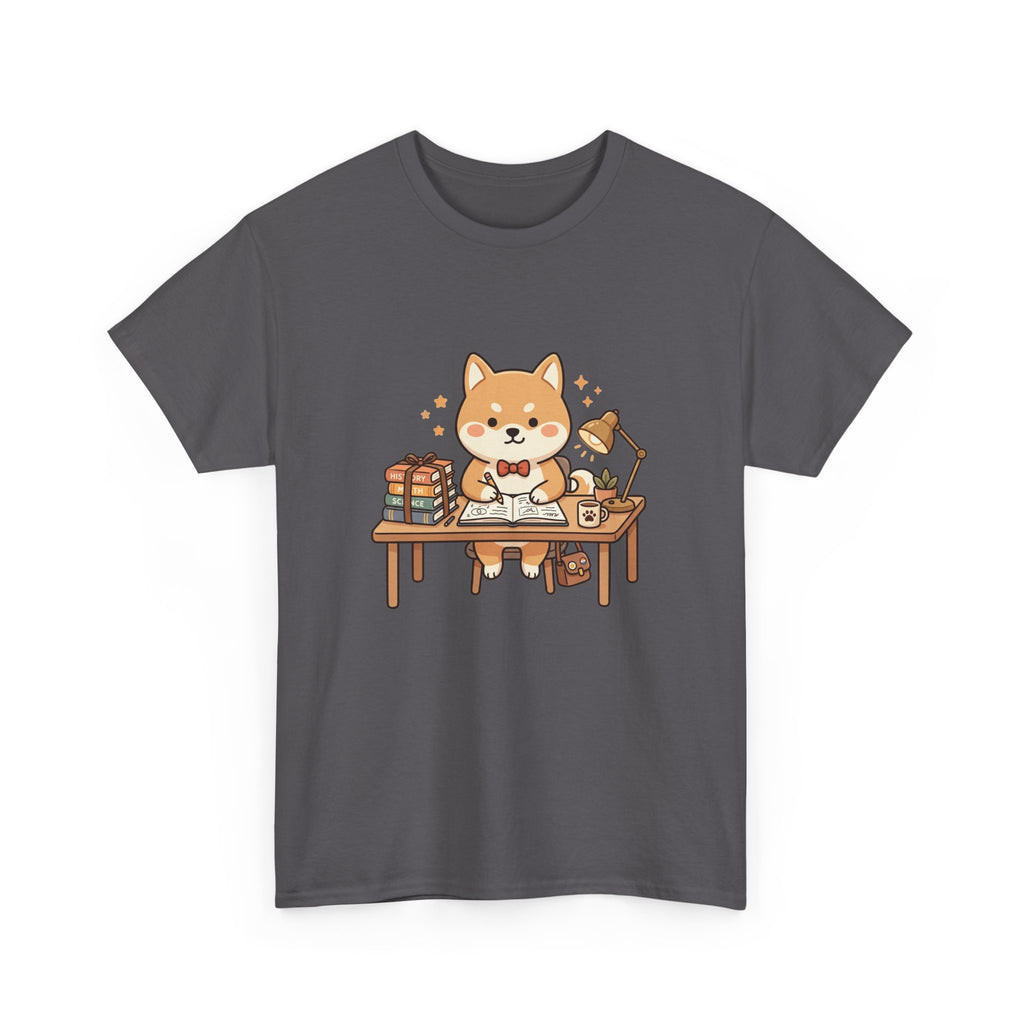 Cute Shiba Inu Study T-Shirt — Kawaii Dog at Desk Design