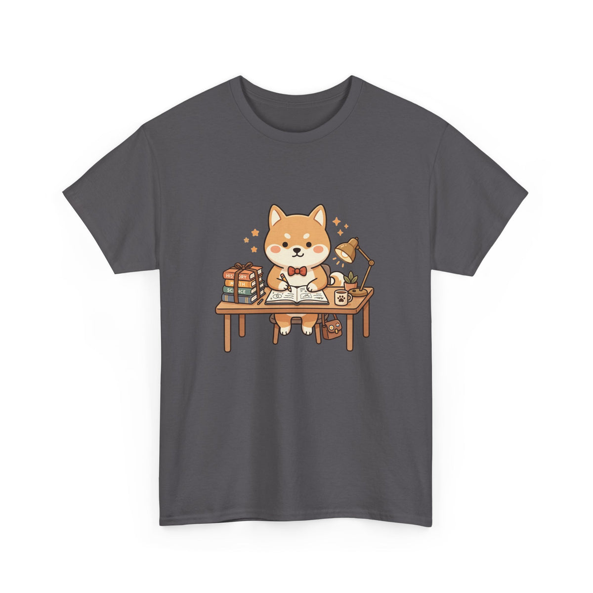 Cute Shiba Inu Study T-Shirt — Kawaii Dog at Desk Design