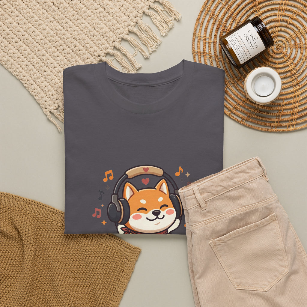 Shiba Inu Listening to Music T‑Shirt — Cute Headphone Dog Tee
