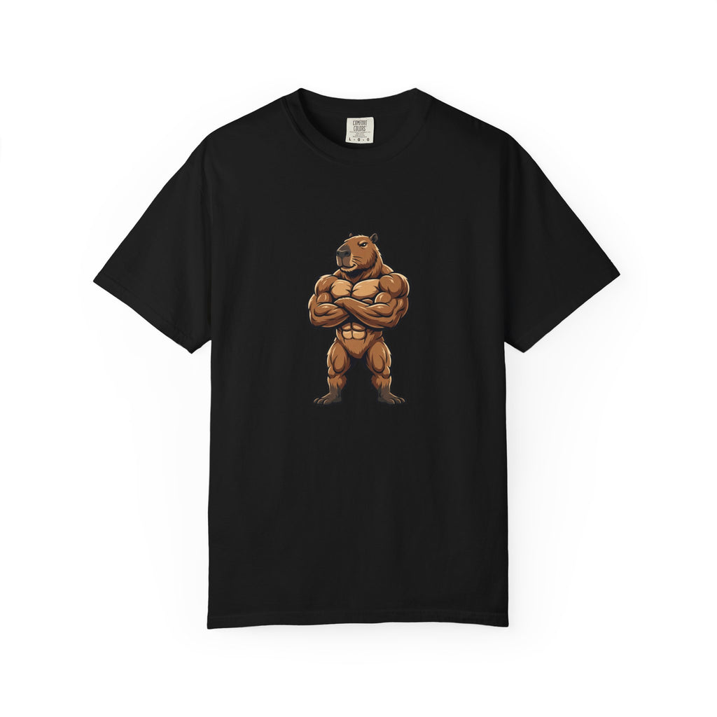 Muscle Capybara Graphic T-Shirt — Strong Capybara Illustration Tee