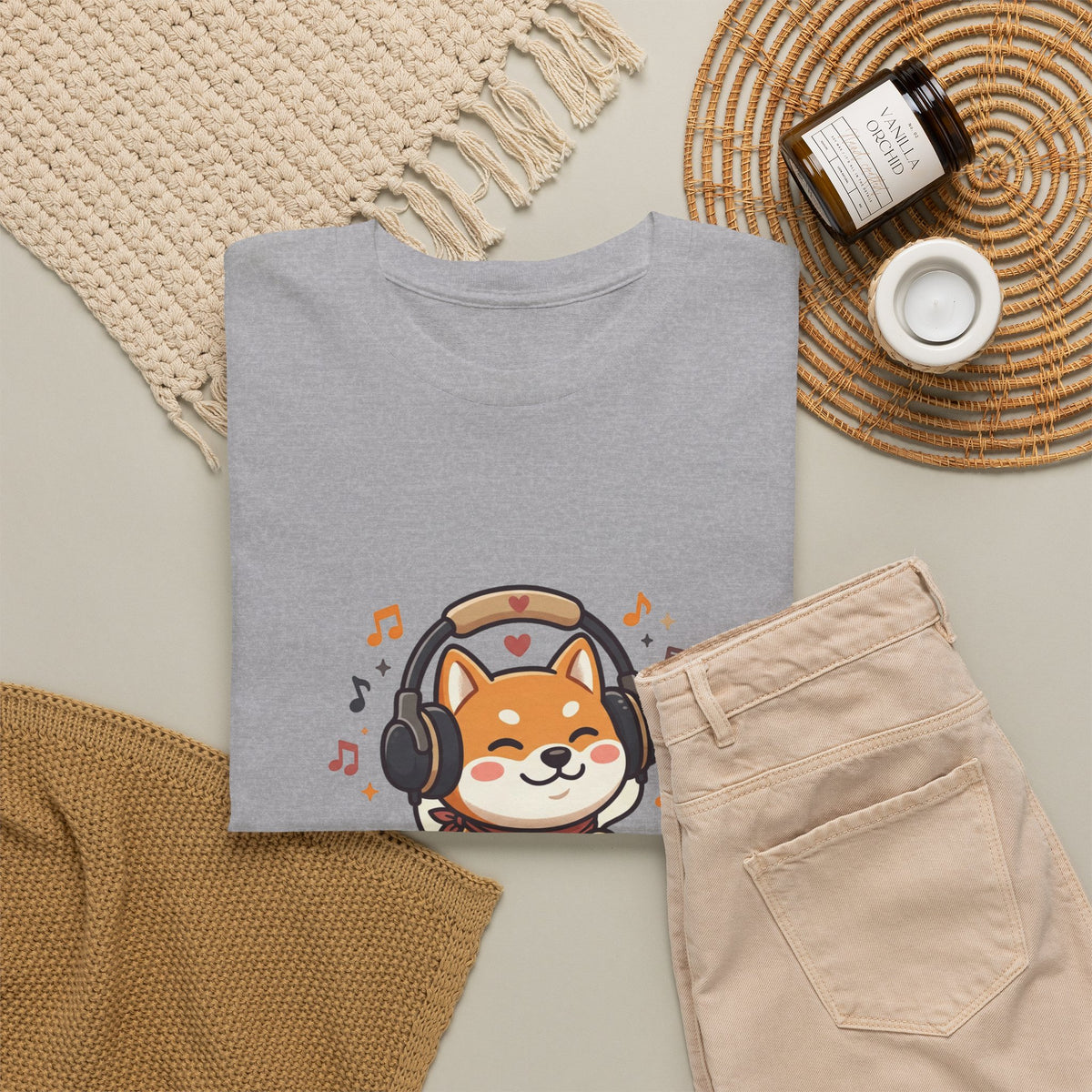 Shiba Inu Listening to Music T‑Shirt — Cute Headphone Dog Tee