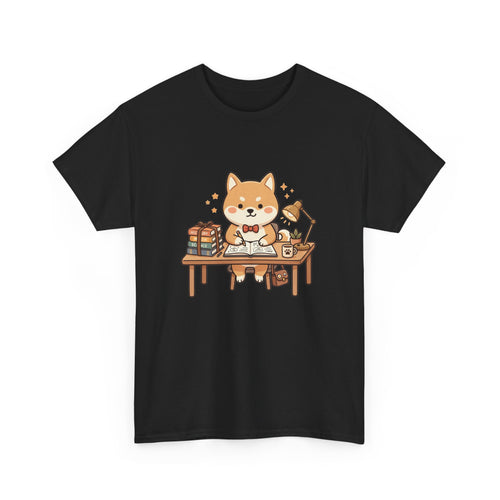 Cute Shiba Inu Study T-Shirt — Kawaii Dog at Desk Design