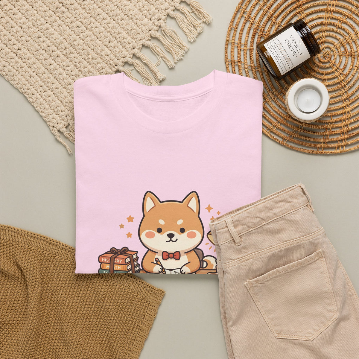 Cute Shiba Inu Study T-Shirt — Kawaii Dog at Desk Design