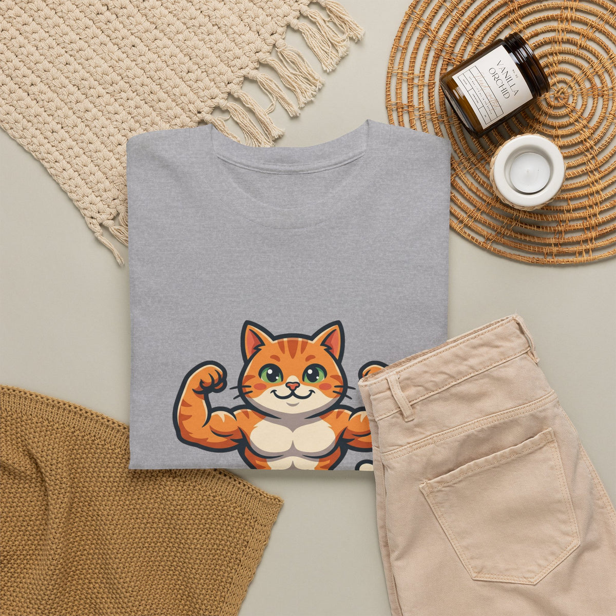 Muscle Cat T‑Shirt — Cute Bodybuilder Cat Graphic Tee