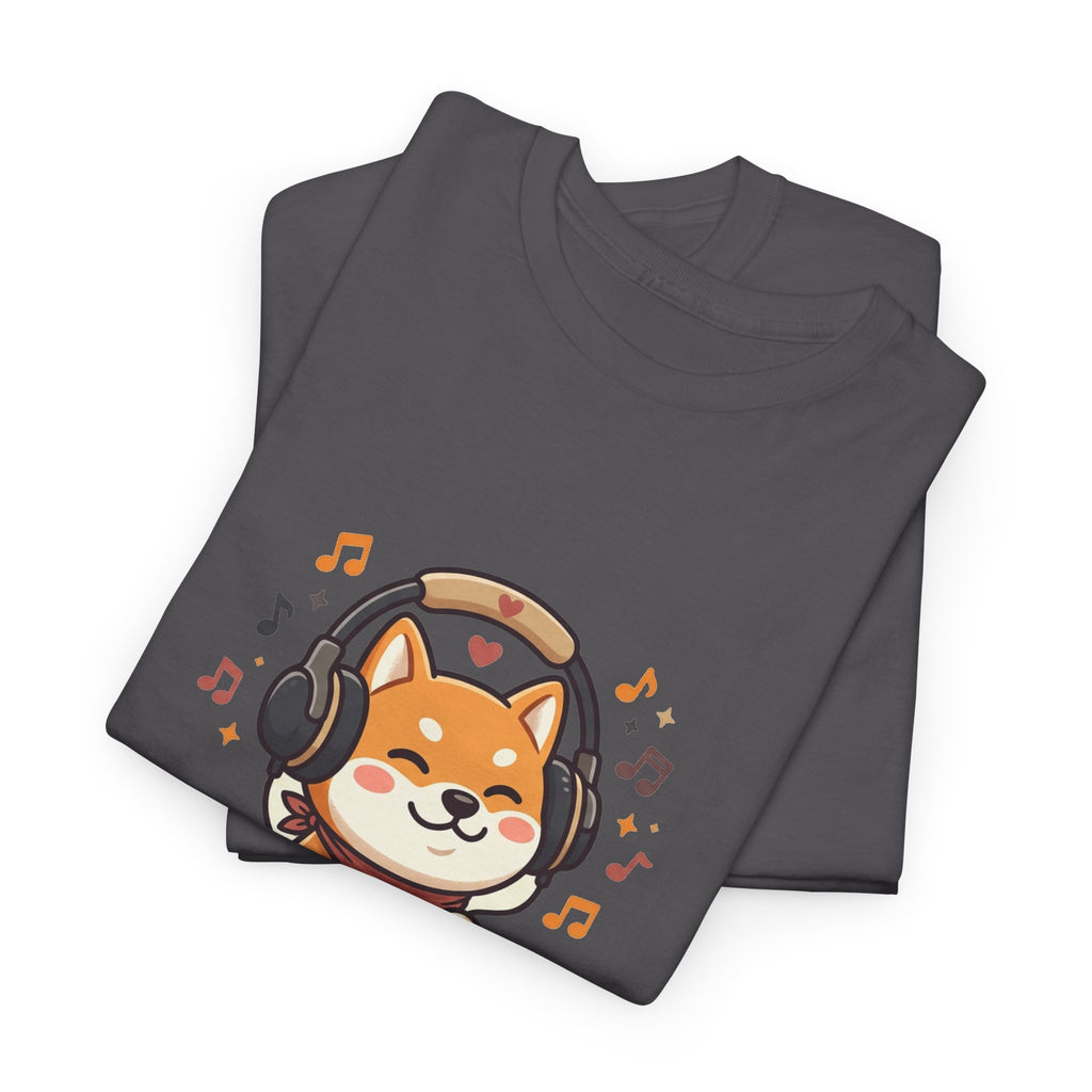 Shiba Inu Listening to Music T‑Shirt — Cute Headphone Dog Tee