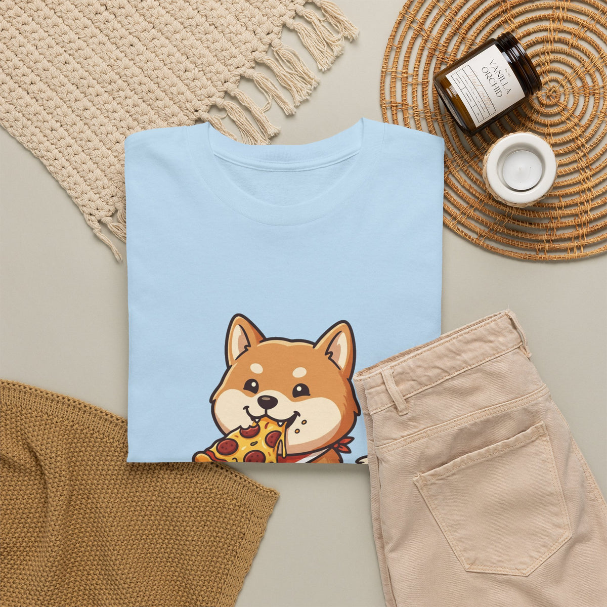 Shiba Inu Eating Pizza Unisex T‑Shirt