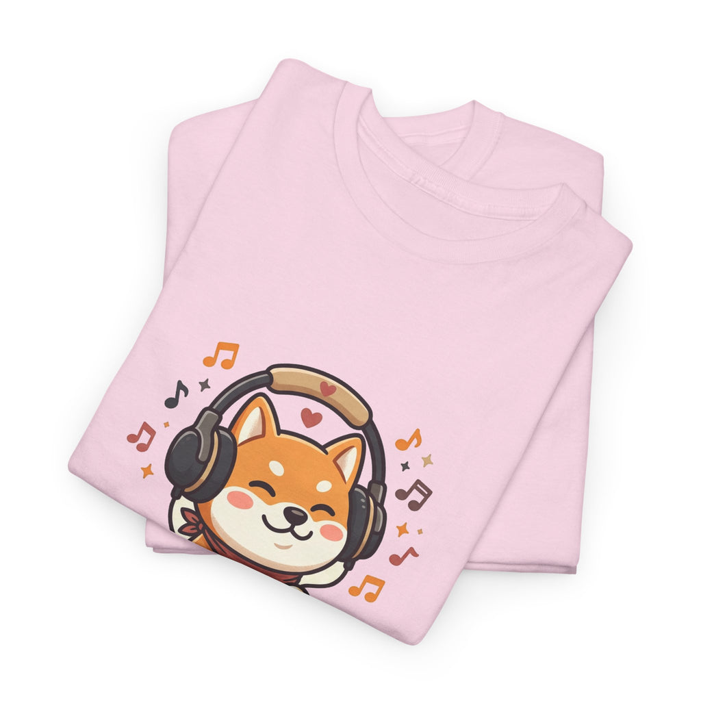 Shiba Inu Listening to Music T‑Shirt — Cute Headphone Dog Tee