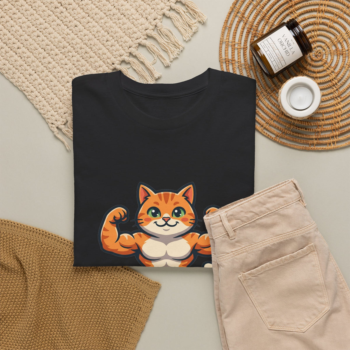 Muscle Cat T‑Shirt — Cute Bodybuilder Cat Graphic Tee