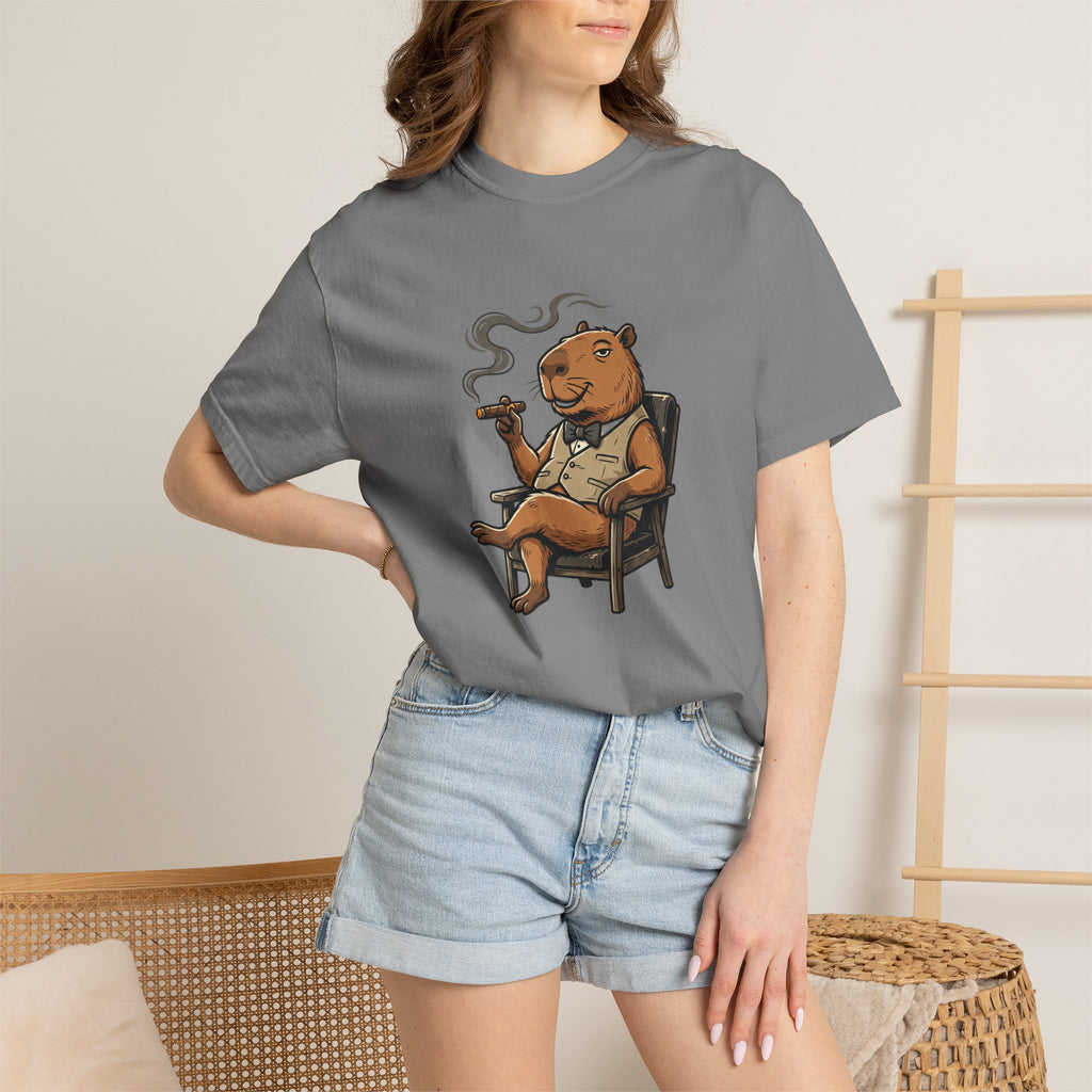 Smoking Capybara Graphic T-Shirt — Vintage Lounge Cartoon Tee