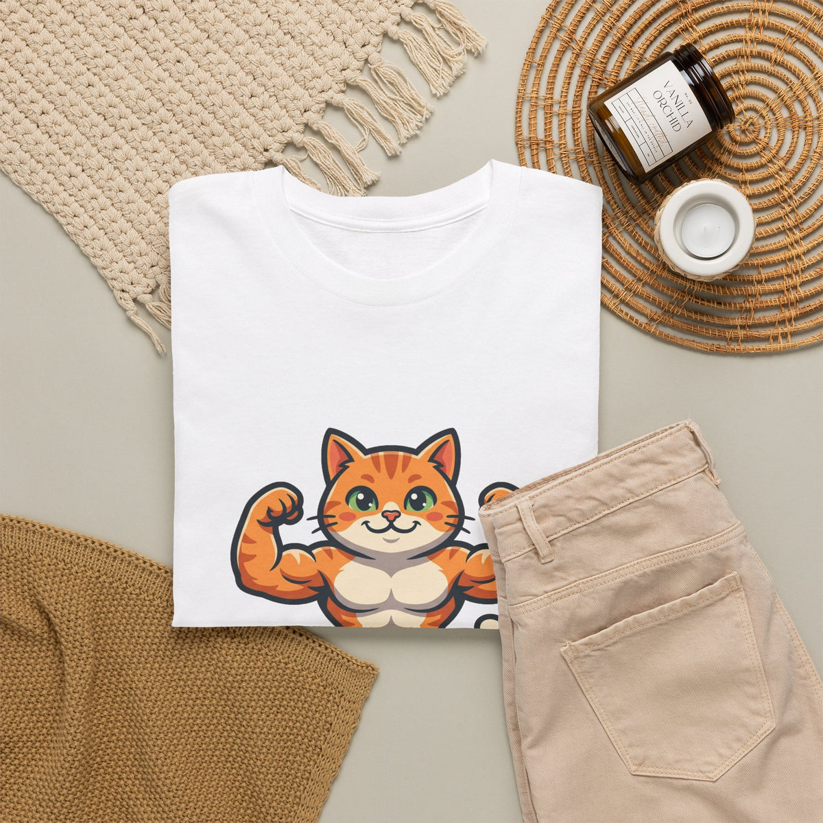 Muscle Cat T‑Shirt — Cute Bodybuilder Cat Graphic Tee