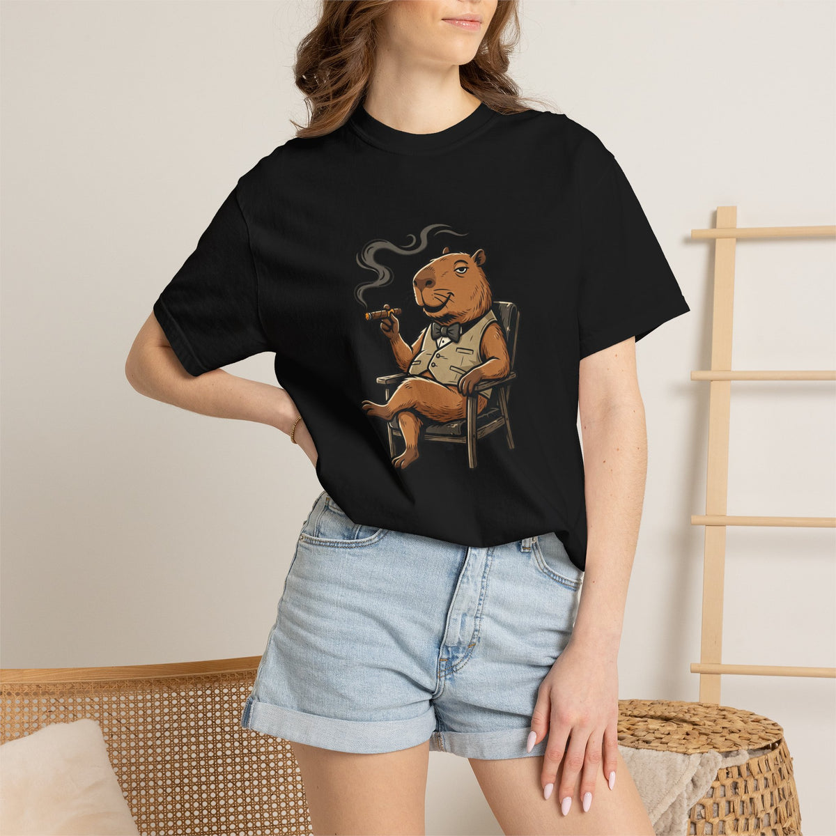 Smoking Capybara Graphic T-Shirt — Vintage Lounge Cartoon Tee