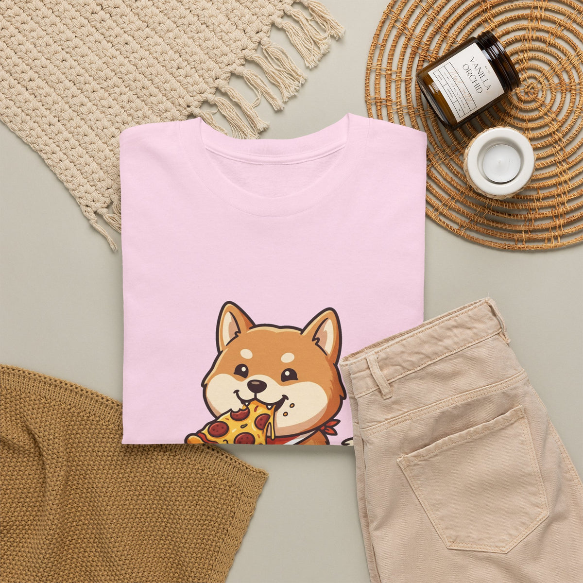 Shiba Inu Eating Pizza Unisex T‑Shirt