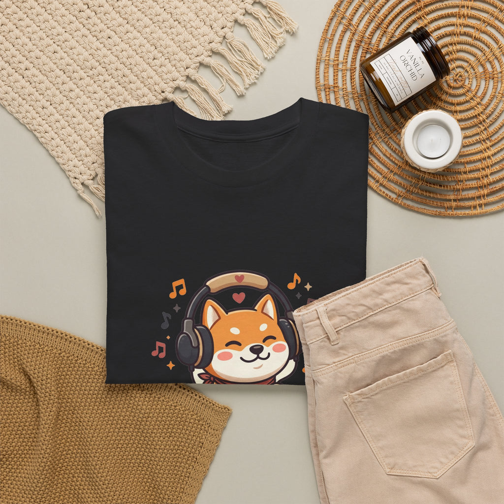 Shiba Inu Listening to Music T‑Shirt — Cute Headphone Dog Tee
