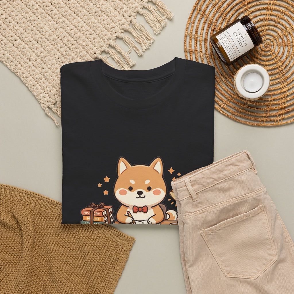 Cute Shiba Inu Study T-Shirt — Kawaii Dog at Desk Design