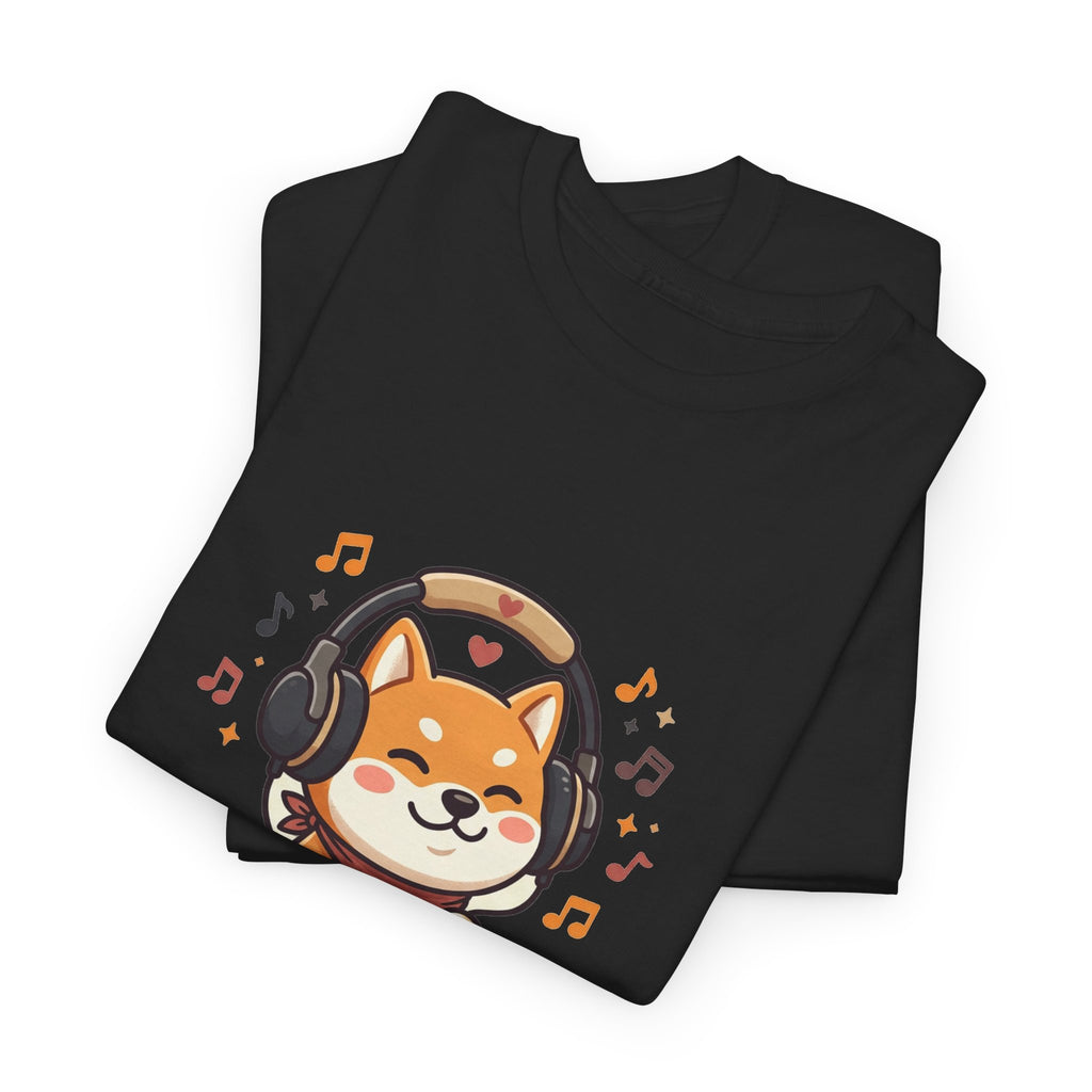 Shiba Inu Listening to Music T‑Shirt — Cute Headphone Dog Tee