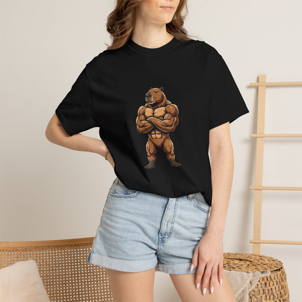 Muscle Capybara Graphic T-Shirt — Strong Capybara Illustration Tee