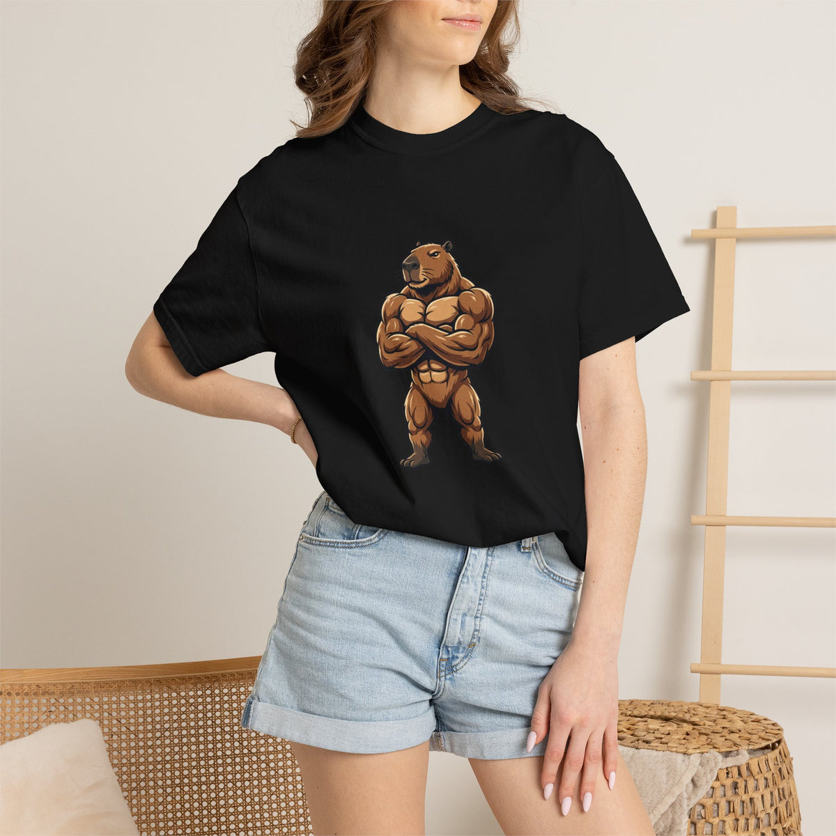 Muscle Capybara Graphic T-Shirt — Strong Capybara Illustration Tee