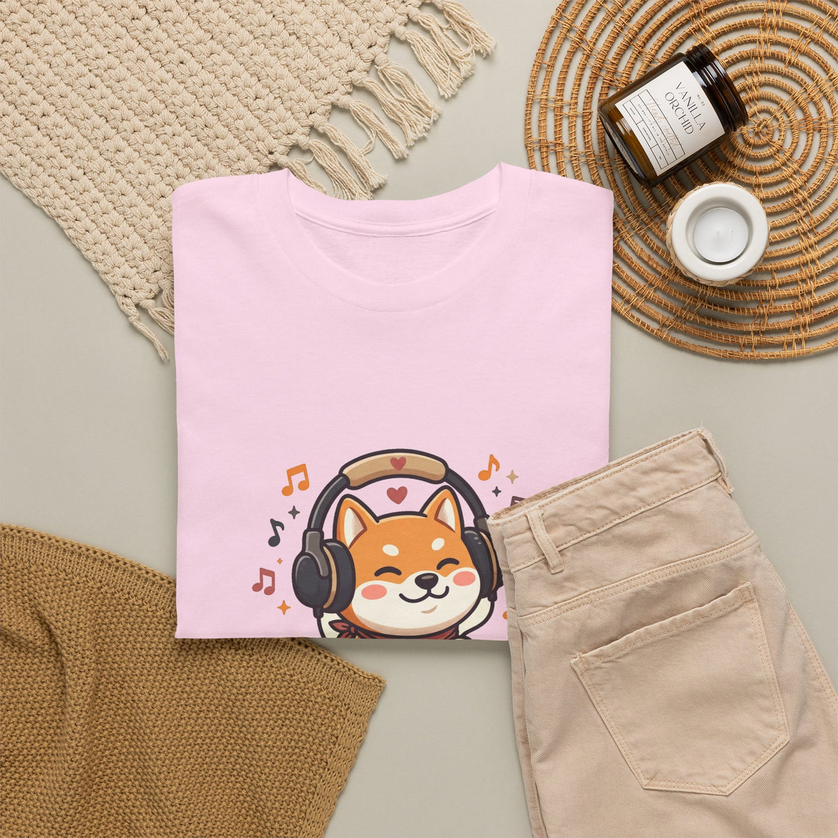 Shiba Inu Listening to Music T‑Shirt — Cute Headphone Dog Tee