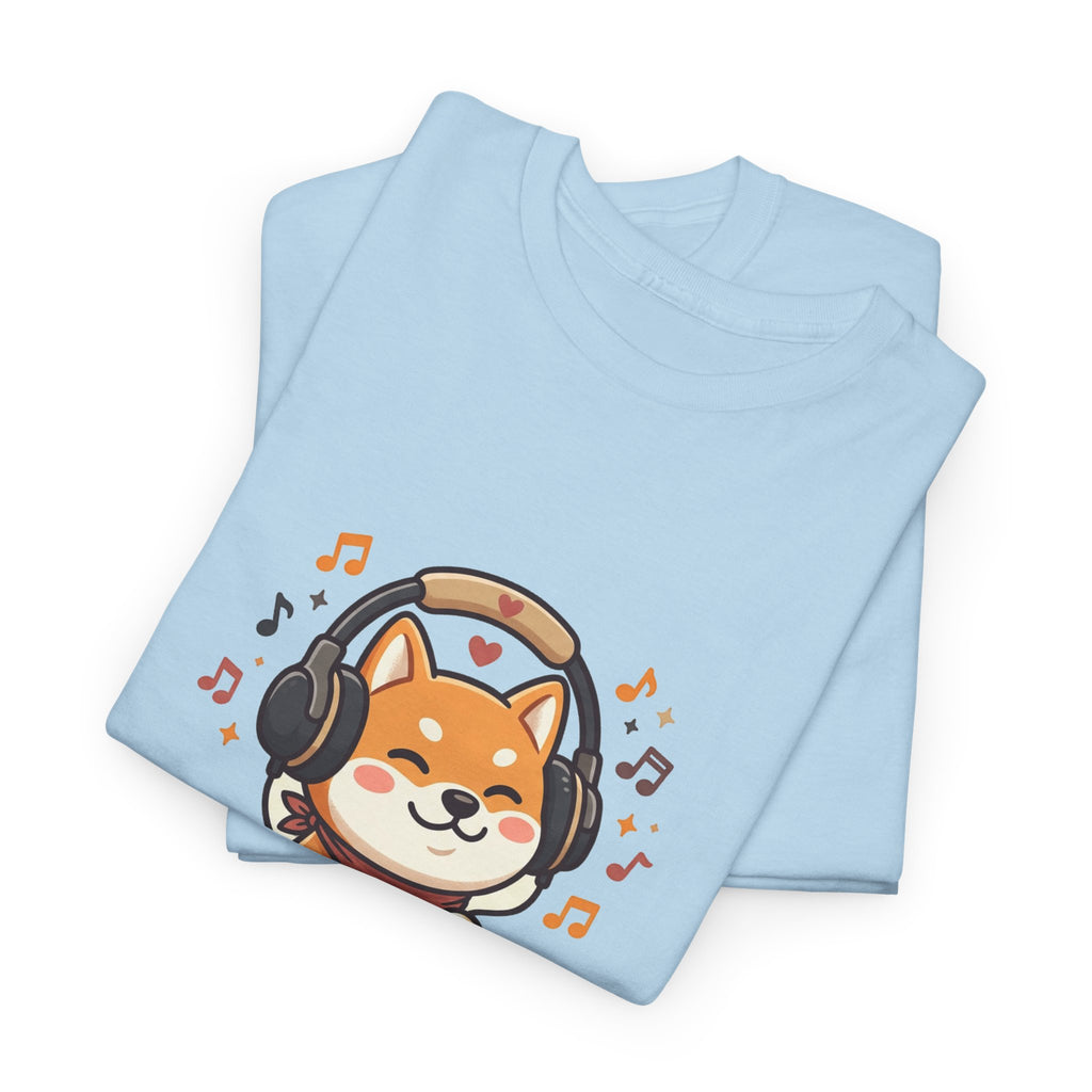 Shiba Inu Listening to Music T‑Shirt — Cute Headphone Dog Tee
