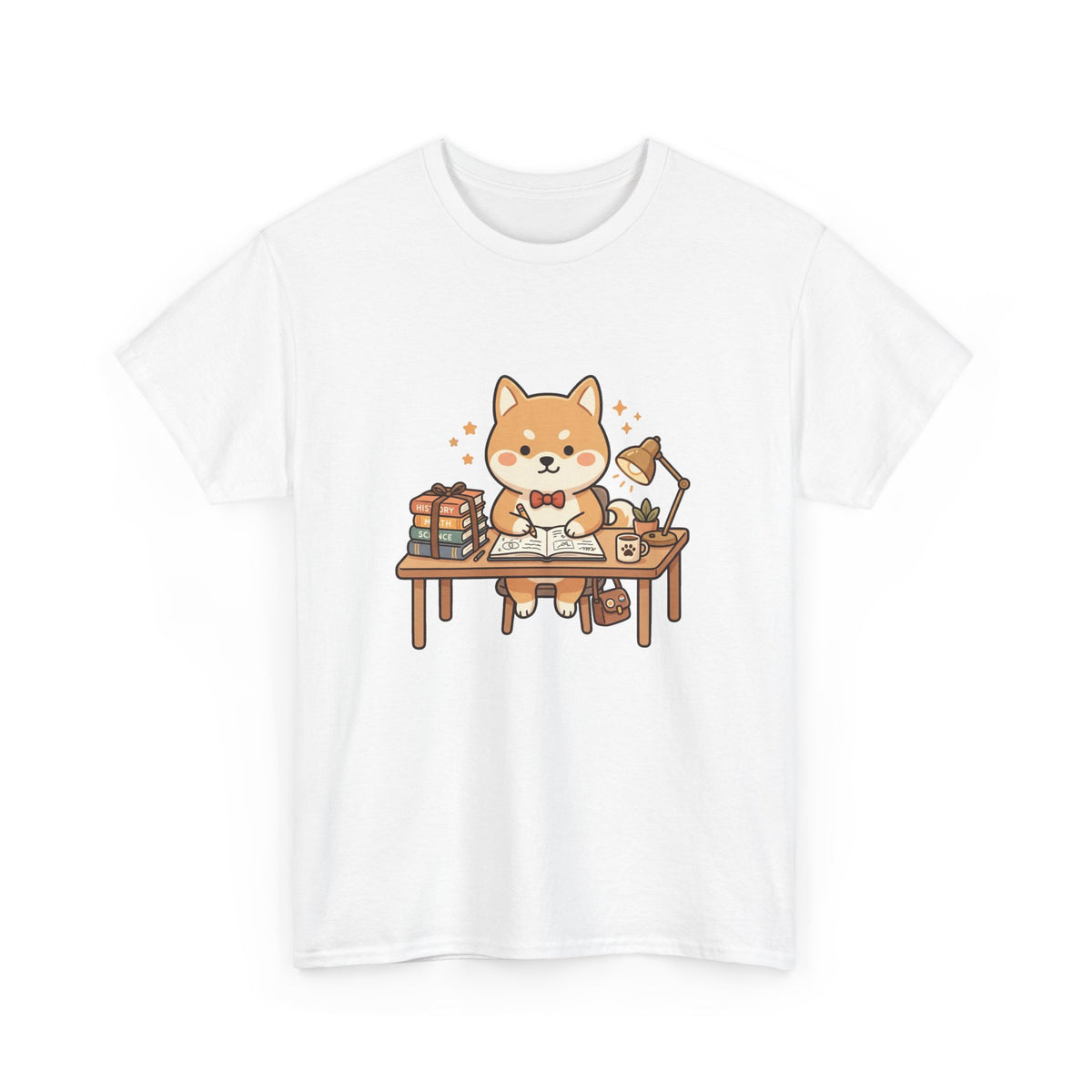 Cute Shiba Inu Study T-Shirt — Kawaii Dog at Desk Design