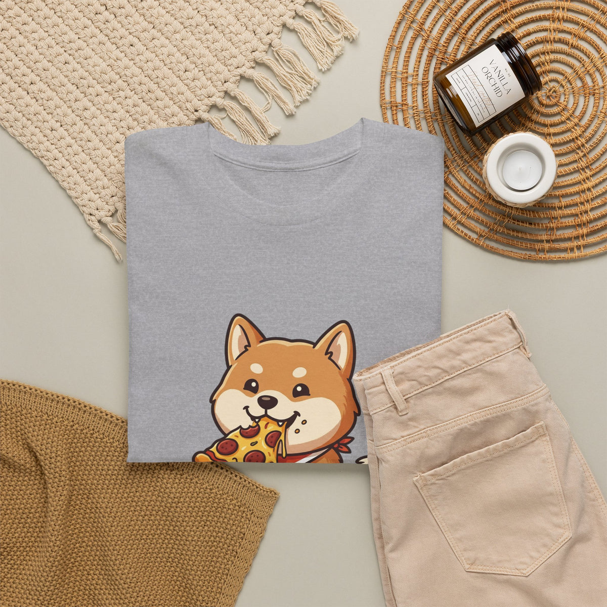 Shiba Inu Eating Pizza Unisex T‑Shirt
